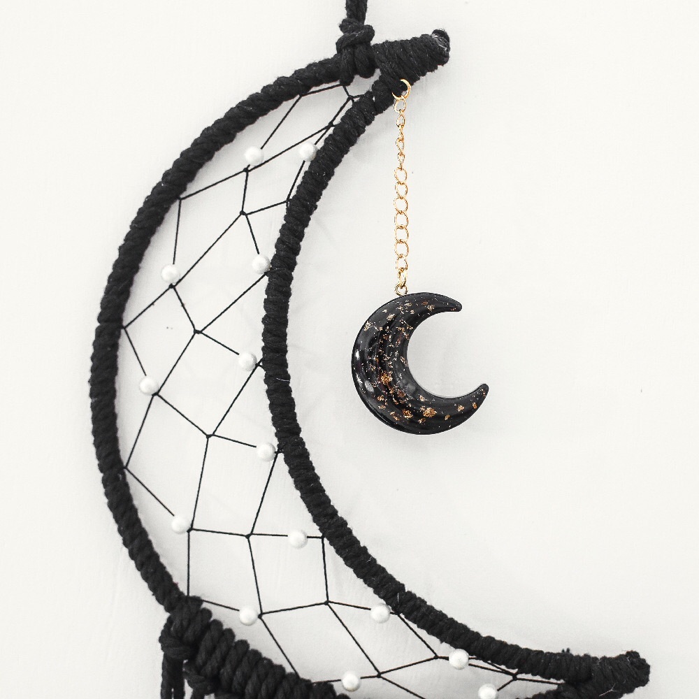 Boho Macrame Woven Wall Moon Decor With Led Lights - Picture 2 of 5